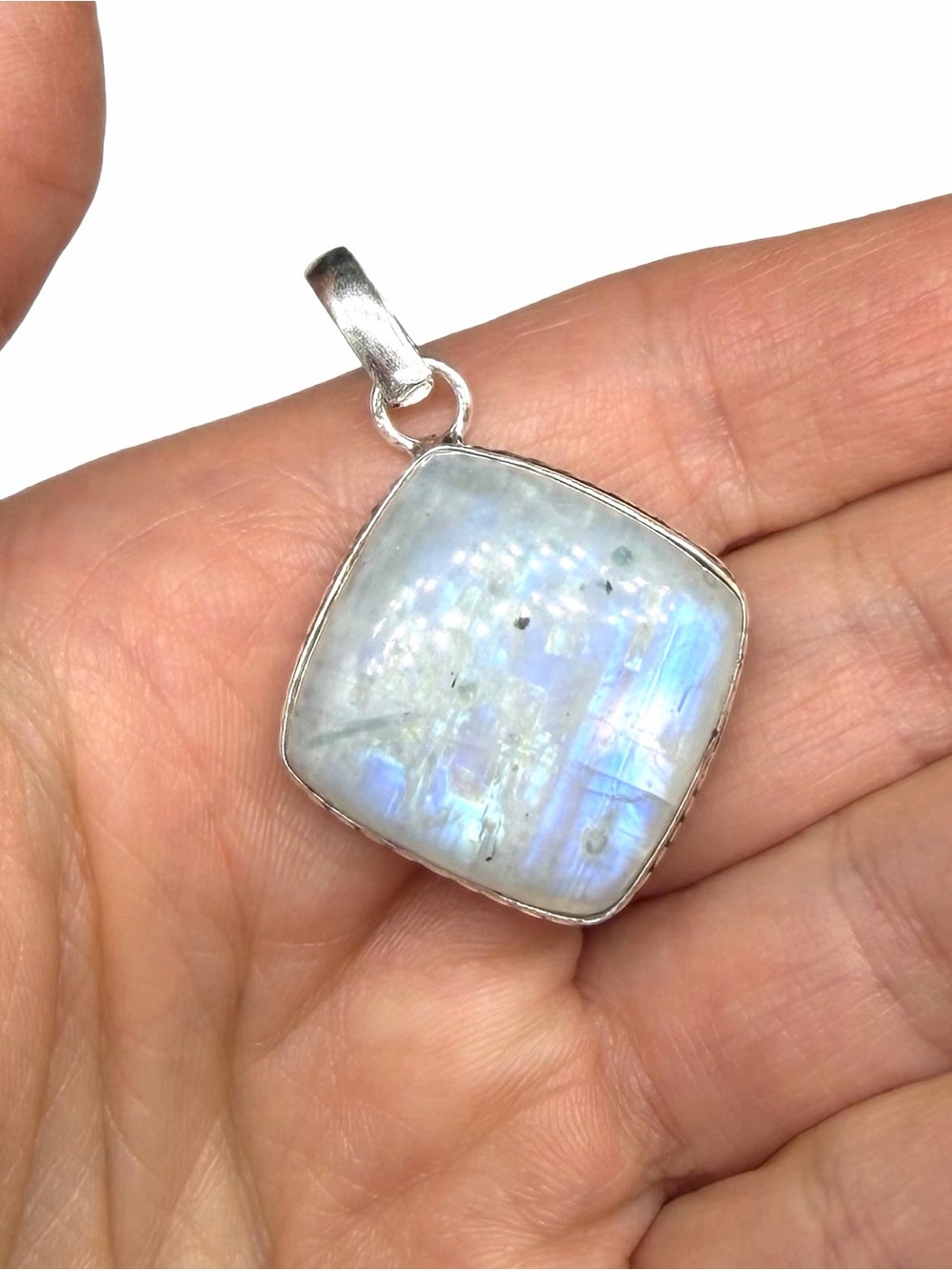 Rainbow Moonstone Necklace Pendant 925 Sterling Silver Overlay